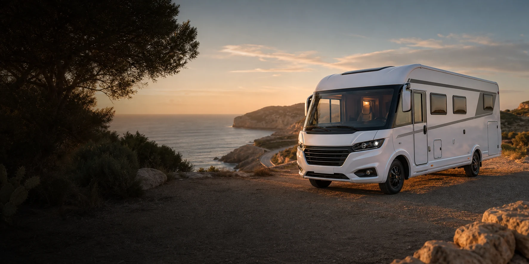Autocaravana viajando por un paisaje de montaña